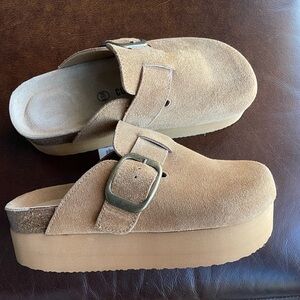 Women's Tan Suede Platform Clogs